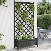 Planter with Trellis and Wheels Black Solid Wood Fir