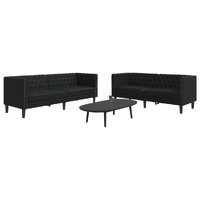2 Piece Chesterfield Sofa Set Black Faux Leather
