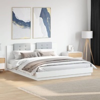 Bed Frame with LED without Mattress White 183x203 cm King
