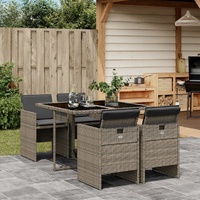 5 Piece Garden Dining Set with Cushions Grey Poly Rattan