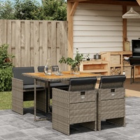 5 Piece Garden Dining Set with Cushions Grey Poly Rattan