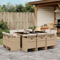 11 Piece Garden Dining Set with Cushions Beige Poly Rattan