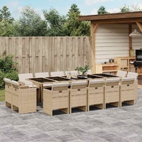 15 Piece Garden Dining Set with Cushions Beige Poly Rattan