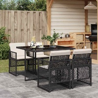 5 Piece Garden Dining Set with Cushions Black Poly Rattan