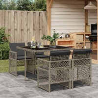 5 Piece Garden Dining Set with Cushions Grey Poly Rattan