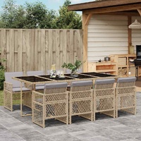 9 Piece Garden Dining Set with Cushions Beige Poly Rattan