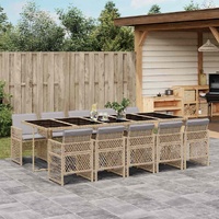11 Piece Garden Dining Set with Cushions Beige Poly Rattan