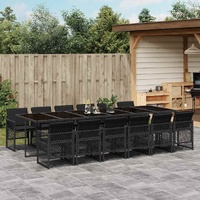 13 Piece Garden Dining Set with Cushions Black Poly Rattan