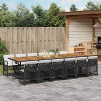 13 Piece Garden Dining Set with Cushions Black Poly Rattan