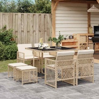 9 Piece Garden Dining Set with Cushions Beige Poly Rattan