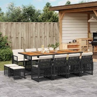 13 Piece Garden Dining Set with Cushions Black Poly Rattan