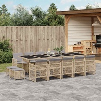 15 Piece Garden Dining Set with Cushions Beige Poly Rattan