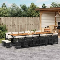 17 Piece Garden Dining Set with Cushions Black Poly Rattan