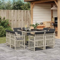 9 Piece Garden Dining Set with Cushions Light Grey Poly Rattan
