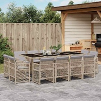 13 Piece Garden Dining Set with Cushions Mix Beige Poly Rattan