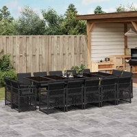 15 Piece Garden Dining Set with Cushions Black Poly Rattan