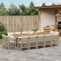 15 Piece Garden Dining Set with Cushions Beige Poly Rattan