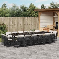 17 Piece Garden Dining Set with Cushions Black Poly Rattan