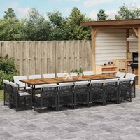 17 Piece Garden Dining Set with Cushions Black Poly Rattan