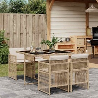 5 Piece Garden Dining Set with Cushions Beige Poly Rattan