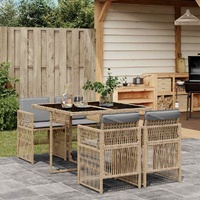 5 Piece Garden Dining Set with Cushions Mix Beige Poly Rattan