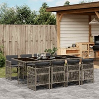 9 Piece Garden Dining Set with Cushions Grey Poly Rattan
