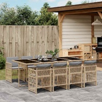 9 Piece Garden Dining Set with Cushions Mix Beige Poly Rattan