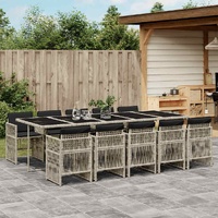 11 Piece Garden Dining Set with Cushions Light Grey Poly Rattan