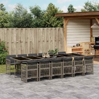 13 Piece Garden Dining Set with Cushions Grey Poly Rattan