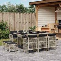 11 Piece Garden Dining Set with Cushions Light Grey Poly Rattan