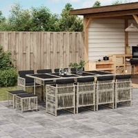13 Piece Garden Dining Set with Cushions Light Grey Poly Rattan