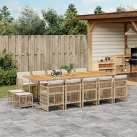15 Piece Garden Dining Set with Cushions Beige Poly Rattan