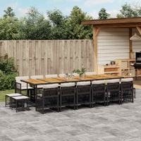 17 Piece Garden Dining Set with Cushions Black Poly Rattan
