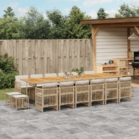 17 Piece Garden Dining Set with Cushions Beige Poly Rattan