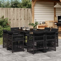 9 Piece Garden Dining Set with Cushions Black Poly Rattan