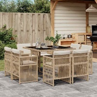 9 Piece Garden Dining Set with Cushions Beige Poly Rattan