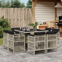 9 Piece Garden Dining Set with Cushions Light Grey Poly Rattan