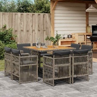 9 Piece Garden Dining Set with Cushions Grey Poly Rattan
