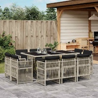 11 Piece Garden Dining Set with Cushions Light Grey Poly Rattan