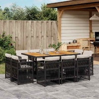 11 Piece Garden Dining Set with Cushions Black Poly Rattan