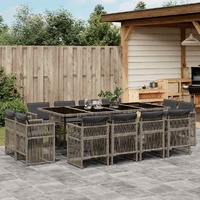 13 Piece Garden Dining Set with Cushions Grey Poly Rattan