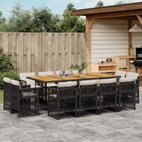 13 Piece Garden Dining Set with Cushions Black Poly Rattan
