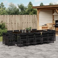 15 Piece Garden Dining Set with Cushions Black Poly Rattan
