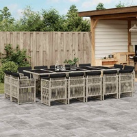 15 Piece Garden Dining Set with Cushions Light Grey Poly Rattan