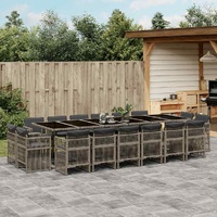 17 Piece Garden Dining Set with Cushions Grey Poly Rattan