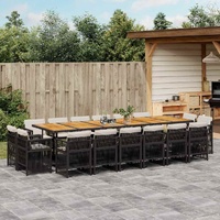 17 Piece Garden Dining Set with Cushions Black Poly Rattan