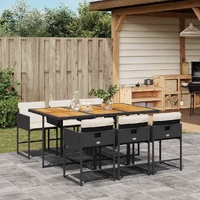 7 Piece Garden Dining Set with Cushions Black Poly Rattan
