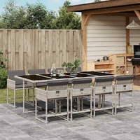 9 Piece Garden Dining Set with Cushions Light Grey Poly Rattan
