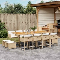 13 Piece Garden Dining Set with Cushions Beige Poly Rattan