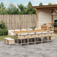 15 Piece Garden Dining Set with Cushions Beige Poly Rattan